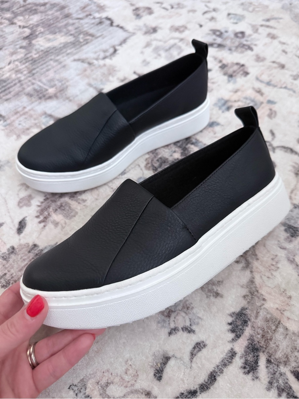 Eileen Fisher Perks Leather Platform Slip On Sneakers Like New Black Wedge 6
